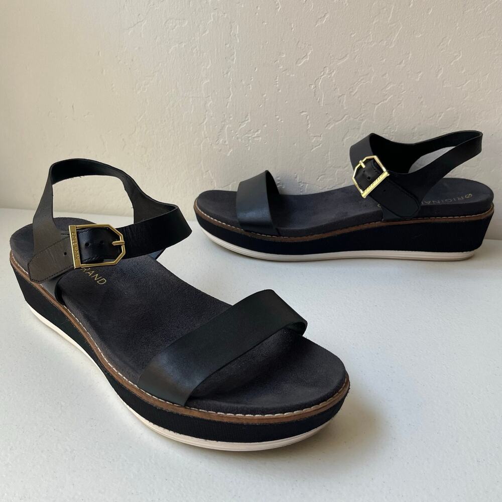 Cole Haan Original Grand Flatform Wedge Leather Sandals Size 10.5 Black W20974